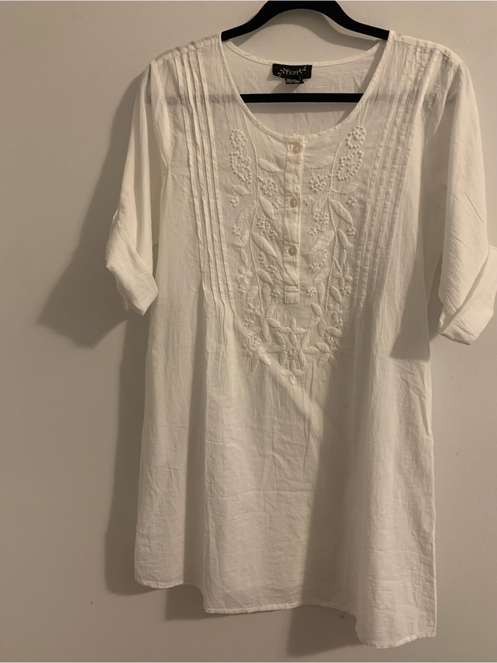 Embroidered White Midi Dress with Scoop Neck